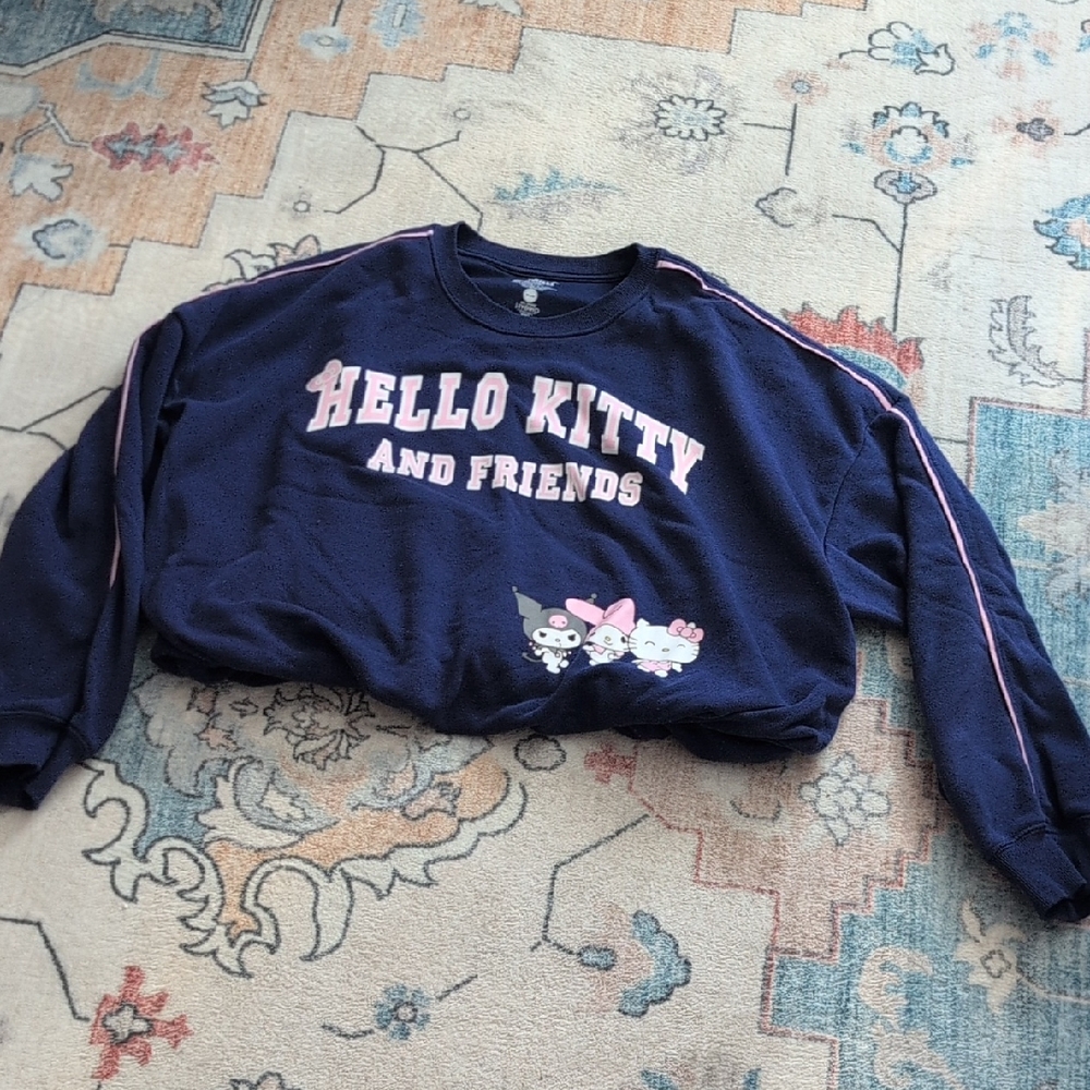 💕3/)25💕Sanrio Navy and Pink Hello Kitty Sweatshirt